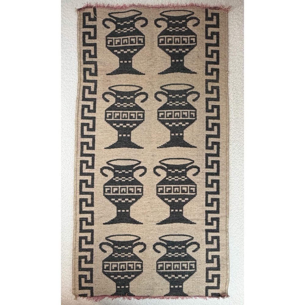 Tan/Black Woven Wall Tapestry with Greek Vase Design - Picture 12 of 12